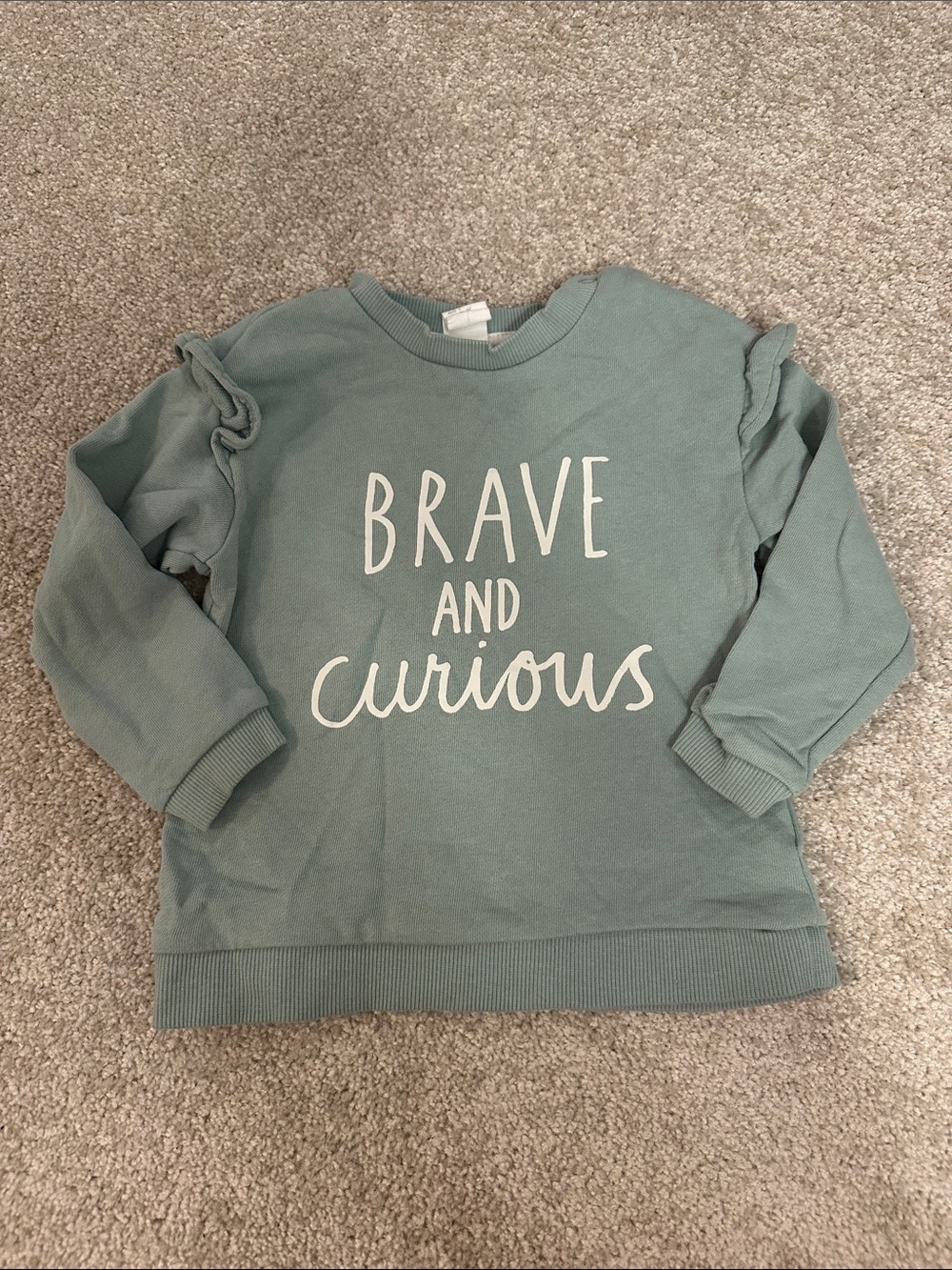 H&M Sage Green "Brave and Curious" Kids Sweatshirt